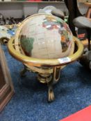 Modern gemstone table globe with compass on three splayed feet, 15cm