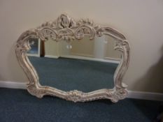 Rococo style mirror white wash carved wood frame 98cm x 84cm