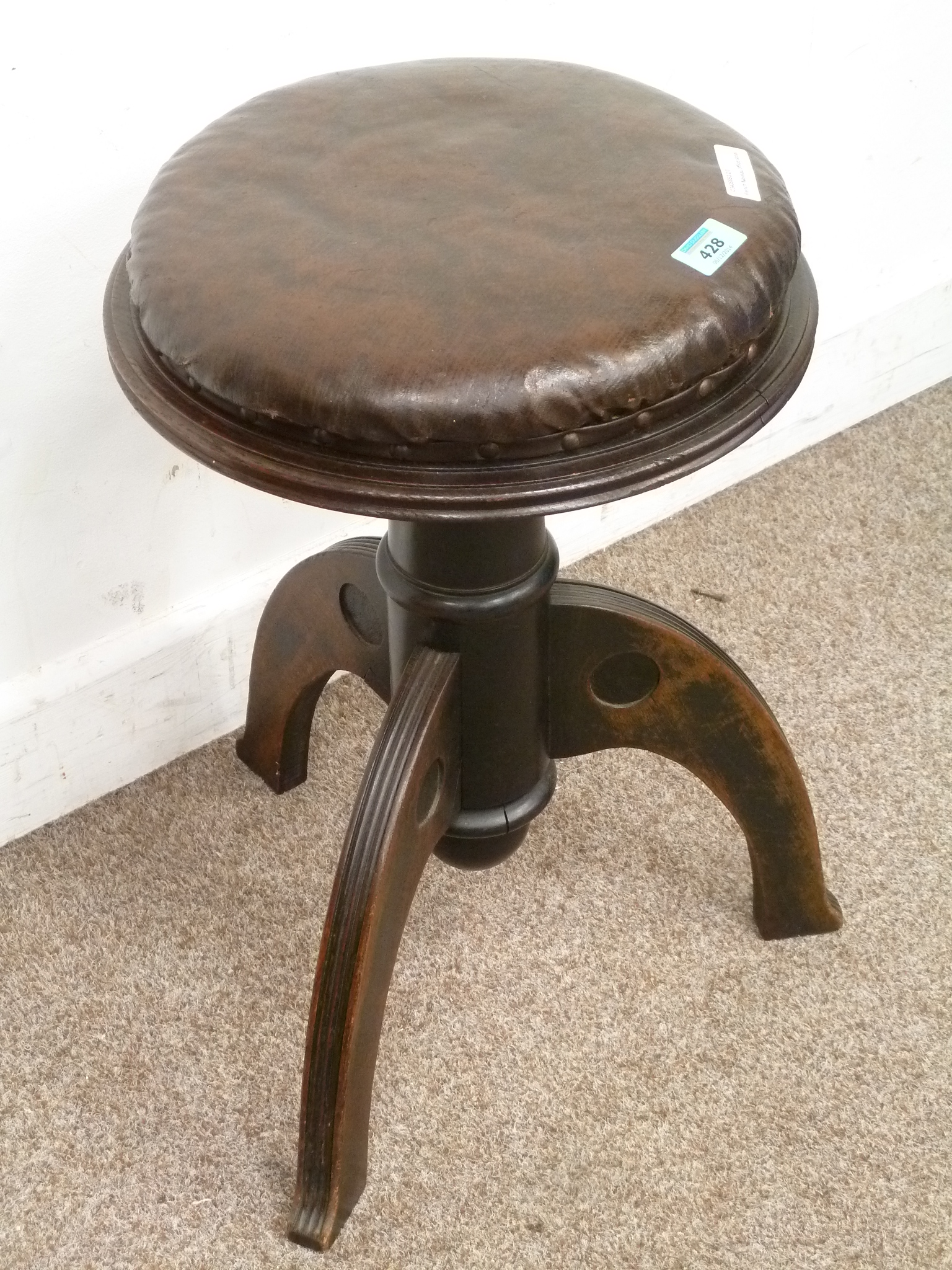 French Nouveau office stool with leather seat - Image 2 of 2