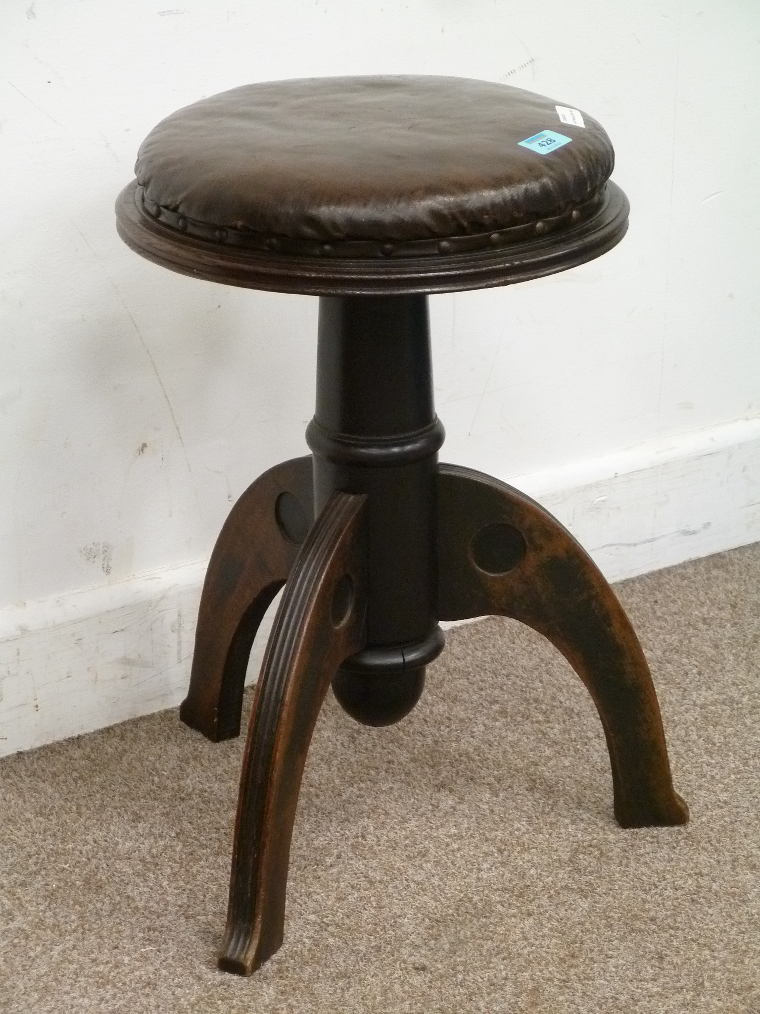 French Nouveau office stool with leather seat