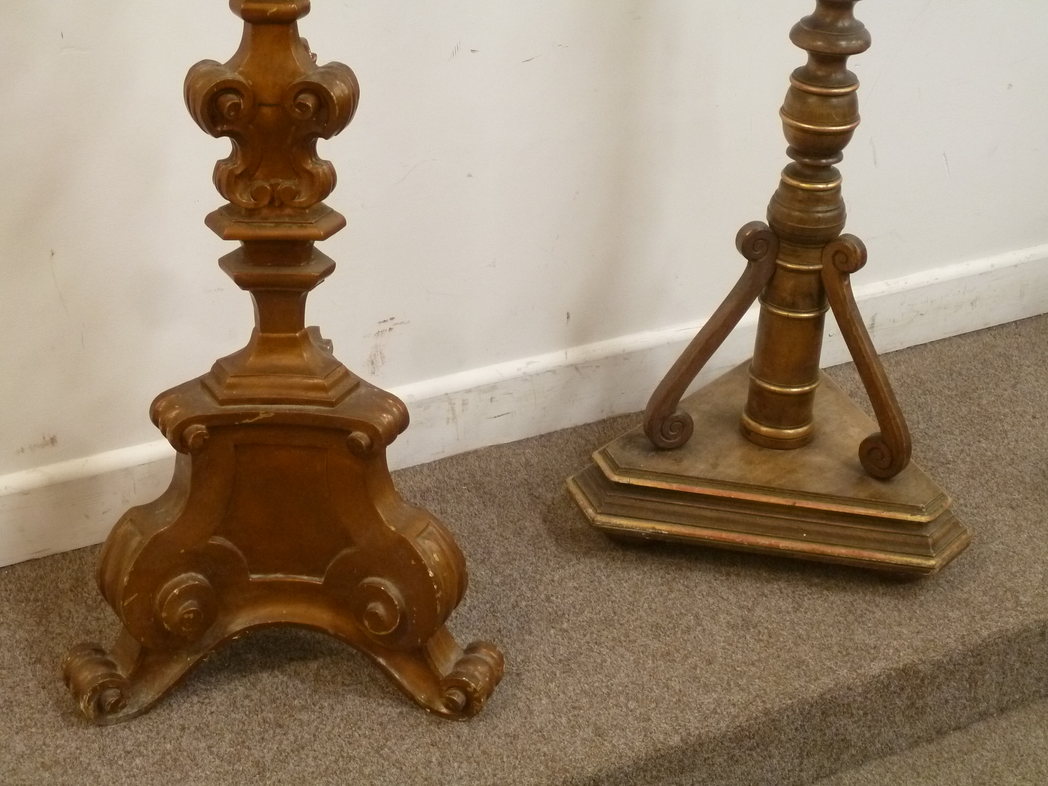 Two turned and painted wood candle stands, H151cm - Image 2 of 2