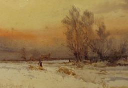 Albert George Strange (British 1855-1917): Winter Sunset, watercolour signed and dated '05,  16cm