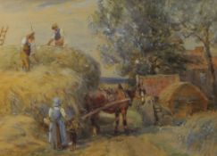 John Atkinson (Staithes Group 1863-1924): Harvest Time, watercolour signed 27cm x 38cm