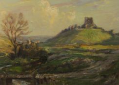 Arthur Friedenson (Staithes Group 1872-1955): 'Corfe Castle', oil on panel signed 25cm x 34.5cm