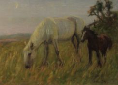 James William Booth (Staithes Group 1867-1953): 'Horse (Neddy) and Foal', oil on canvas laid on