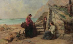 Edward John Cobbett (British 1815-1899): Fisher Girls on the Shoreline, oil on board signed and