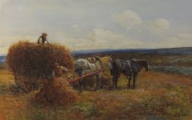 John Atkinson (Staithes Group 1863-1924): 'Carting Bracken - Sleights Moor', watercolour signed 34cm