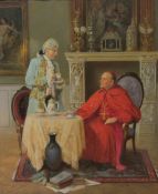 Pierre Delage (French 1883-1956): Tea with the Cardinal, oil on board signed 43cm x 36cm