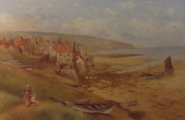 Kate E Booth (British fl.1850-1870): 'Robin Hood's Bay Yorkshire', watercolour signed and titled