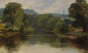 Ernest Edward Hill (British c1860-c1945): 'On the Derwent', oil on board initialled, titled signed