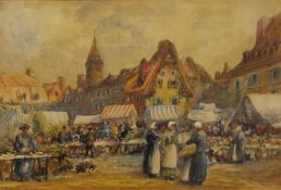 Mary Weatherill (British 1834-1913): Continental Marketplace, watercolour signed 13cm x 19.5cm