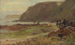 James William Booth (Staithes Group 1867-1953): Figures working near the Railway Port Mulgrave,