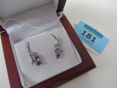 Pair of amethyst and diamond flower spray ear-rings stamped 925