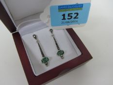 Pair of green tourmaline and Marcasite ear-rings stamped 925