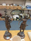 Pair bronzed figures signed Rousseau