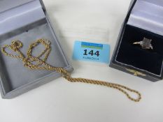 Hallmarked 9ct gold mystic opal and diamond ring and a chain necklace stamped 375