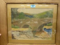 Stone Bridge, early 20th Century watercolour signed by Fred Lawson