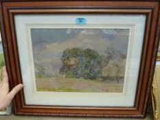 Trees in landscape, early 20th Century watercolour signed by Fred Lawson