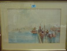 Scarborough from the West Pier, watercolour signed and dated by Austin Smith 1920