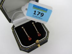 Pair of diamond and Mexican fire opal pendant ear-rings hallmarked 9ct