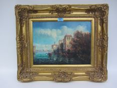 Venice oil on board in gilt ornate frame