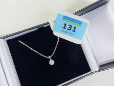 White gold diamond cluster pendant necklace hallmarked 9ct