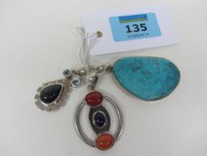 Turquoise matrix pendant and two other contemporary pendants