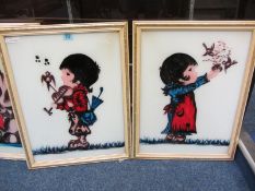 Pair of cartoon boy and girl pictures signed by Beccafichi