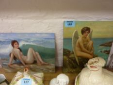 Nude studies, pair late 20th century oils on panel 25cm x 20cm
