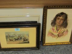 Pair of 19th Century coloured coaching prints, 19th Century colour print of an Italian girl,