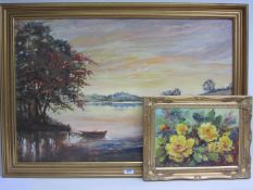 'Quiet Evening' and 'Yellow Roses', two oils by Constance Shaw