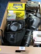 Canon EOS650 camera, Olympus OM10 camera, Canon 100-300mm telephoto lens and other camera