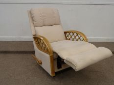 La-z-boy bamboo framed reclining armchair in cream chenille cover