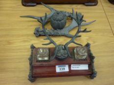 Two inkwells in the form of antlers