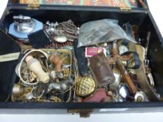 Watches, costume jewellery, medals and miscellanea in one box