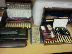 Set of twelve fish knives and forks and other cased sets of cutlery