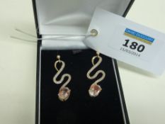 Pair of quartz and diamond pendant ear-rings