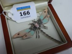 Enamelled dragonfly brooch set with semi-precious stones stamped 925