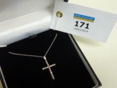 Platinum diamond set cross on chain stamped 750