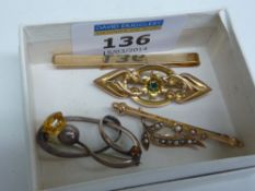 Gold tie-pin hallmarked 9ct, Charles Horner citrine hallmarked silver brooch, hallmarked 9ct gold
