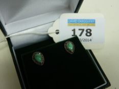 Pair of turquoise and marcasite ear-rings stamped 925