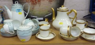 Haviland Limoge gilt coffee service, five place settings and Noritake duck egg blue and white coffee