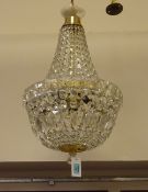 Gilt metal cut glass bag chandelier, 63cm