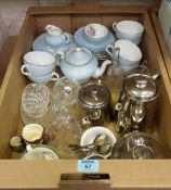Coalport duck egg blue tea service, six place settings, Bohemia crystal basket with glass and