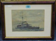 'HMS Camperdown', watercolour signed by Harry Wanless, 19cm x 27cm