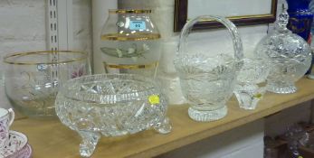 Cut crystal pedestal bowl and further crystal vessels and Bohemia items