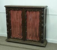 Victorian Gothic carved oak cabinet enclosed by two glazed doors, 137cm x 125cm high (the reverse