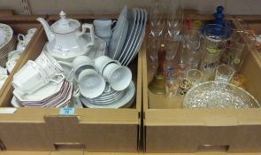 Johnson Brothers ceramics, Crown Ming China, glassware etc in two boxes