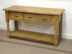 Pine dresser fitted with three drawers and potboard base, W140 x H78cm