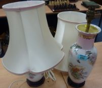 Two modern Chinese porcelain table lamps with shades